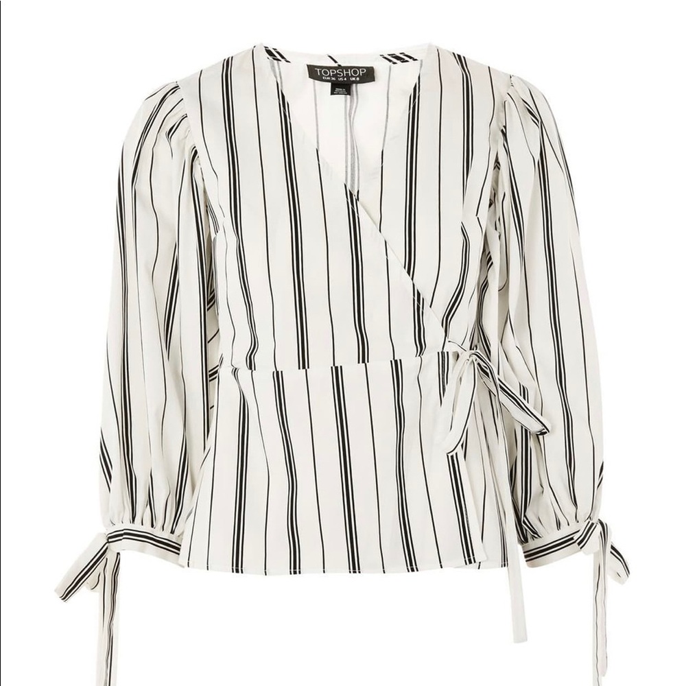 NWOT Topshop Balloon Sleeve Stripe Wrap Top